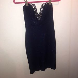 Strapless dark blue cocktail dress